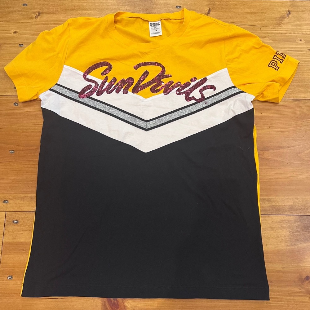 Victoria's Secret PINK Arizona State‎ ASU Sun Devils Bling Chevron T-Shirt M A11